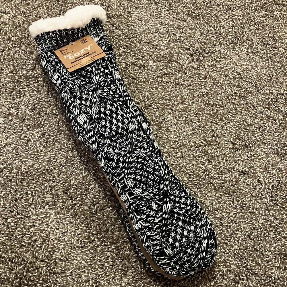 NWT Just Cozy Black and White Slipper Socks